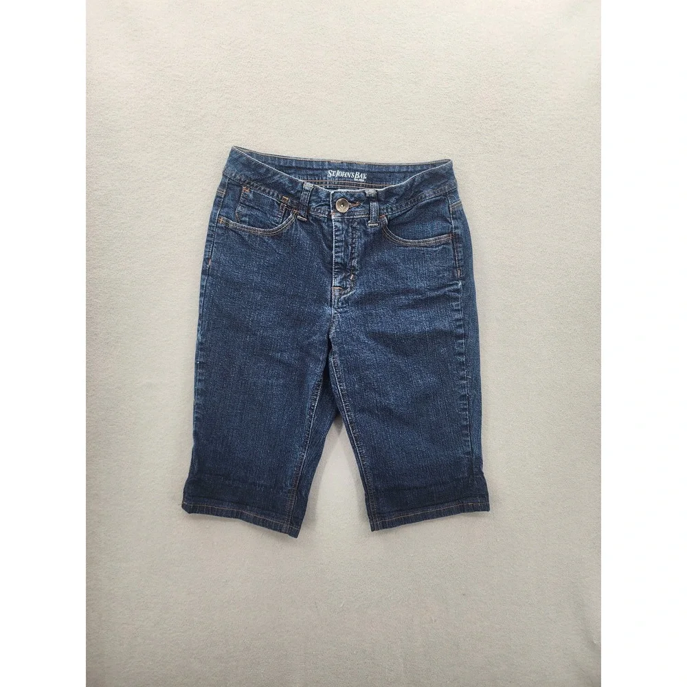 St Johns Bay Womens Size 4 Dark Wash Denim‎ Bermuda Shorts Stretch Jean Shorts